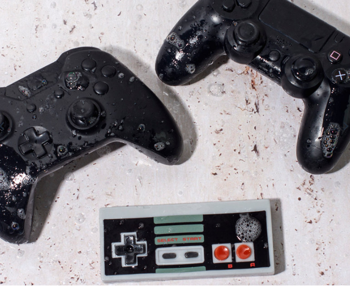 This one's for the gamers, they can keep themselves clean with video game controller designed bar soap